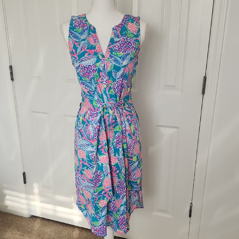 Lily Pulitzer Naila Dress Small "Maldives Green Turtle Wave" cotton tropical
